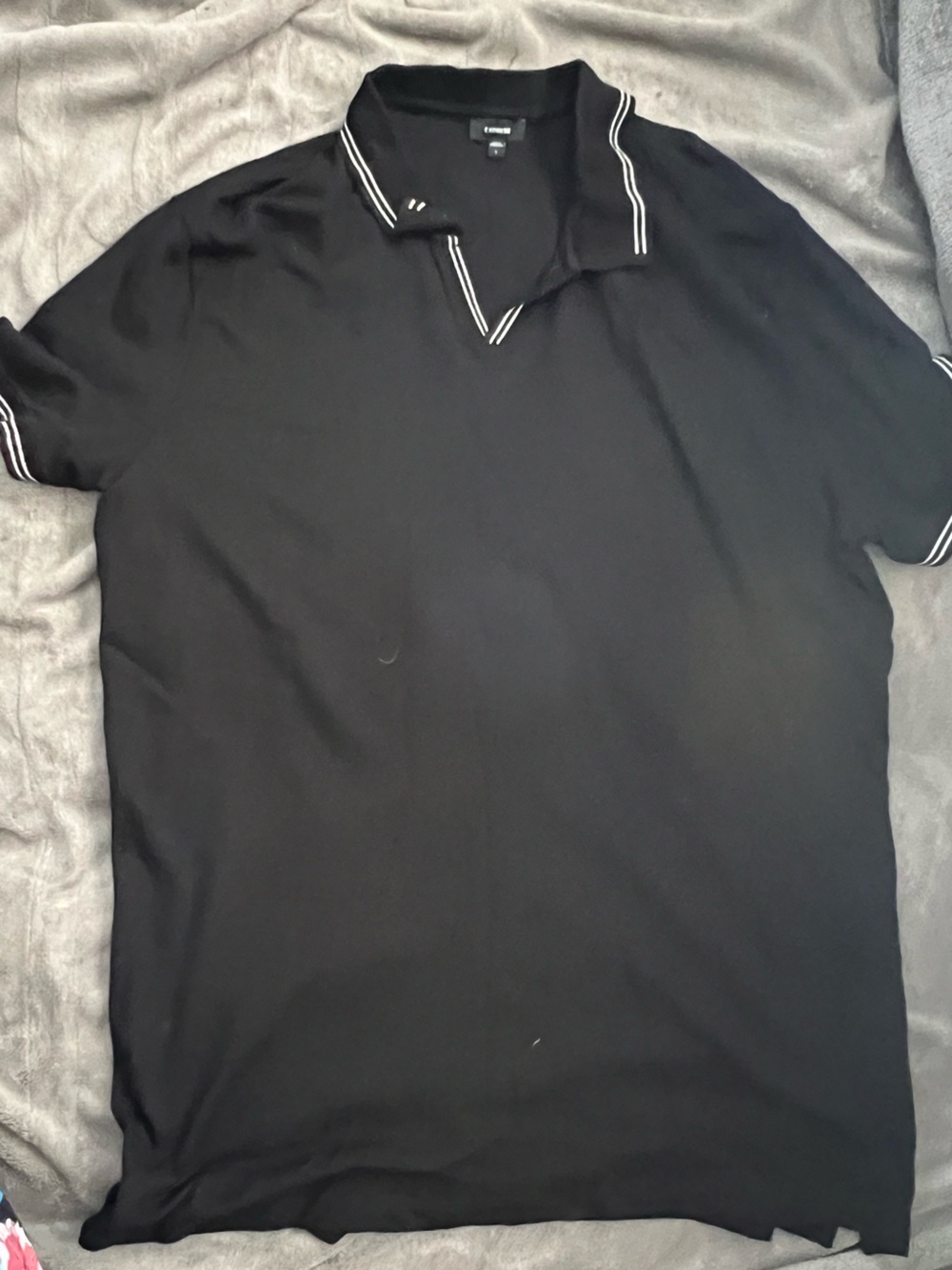 Express Black Polo with White Stripe Trim